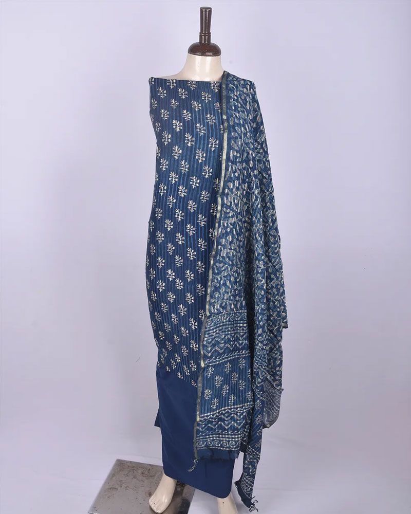 null- Jai Texart - Bagru - Jaipur- Sanganer. Hand Block printed Chanderi Dress Material Suit Set