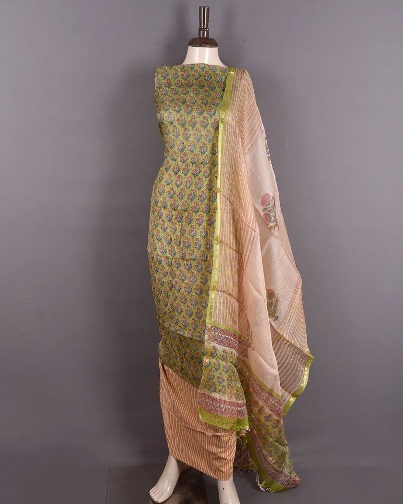 null- Jai Texart - Bagru - Jaipur- Sanganer. Hand Block printed Silk Dress Material Sets