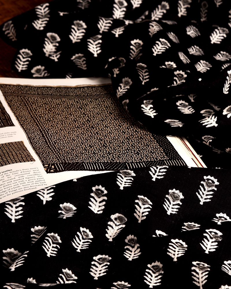 null- Jai Texart - Bagru - Jaipur- Sanganer. Hand Block printed Black and White Block Printed Fabrics