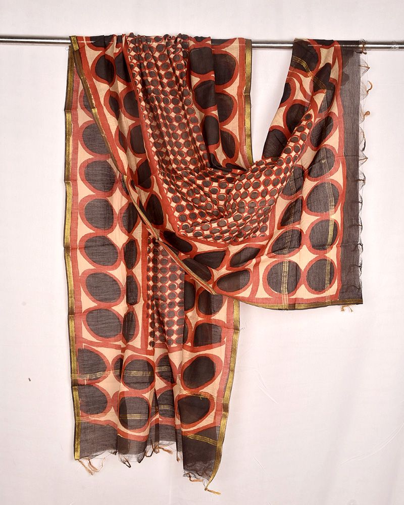 null- Jai Texart - Bagru - Jaipur- Sanganer. Hand Block printed Chanderi Silk Cotton Dupatta