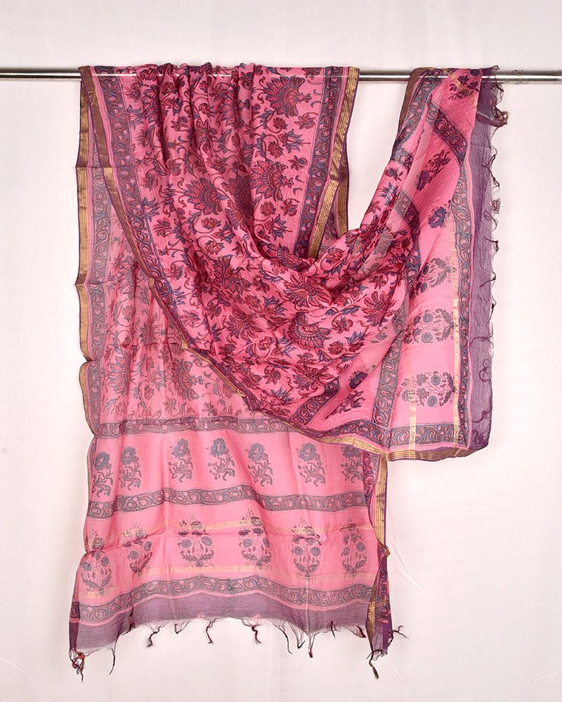 null- Jai Texart - Bagru - Jaipur- Sanganer. Hand Block printed Chanderi Silk Cotton Dupatta