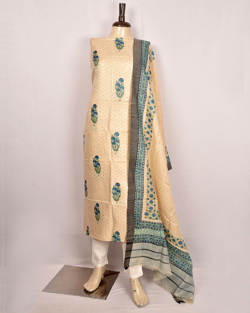 null- Jai Texart - Bagru - Jaipur- Sanganer. Hand Block printed Silk Dress Material Sets