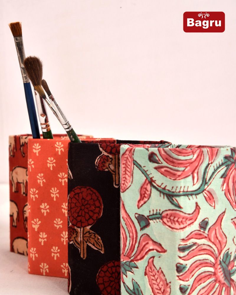 Spacious and well designed Hand block printed  pen stands  by Wholesalers Manufacturers Exporter, Jai Texart for corporate festive gifting.- Jai Texart - Bagru - Jaipur- Sanganer. Hand Block printed Pen Stand